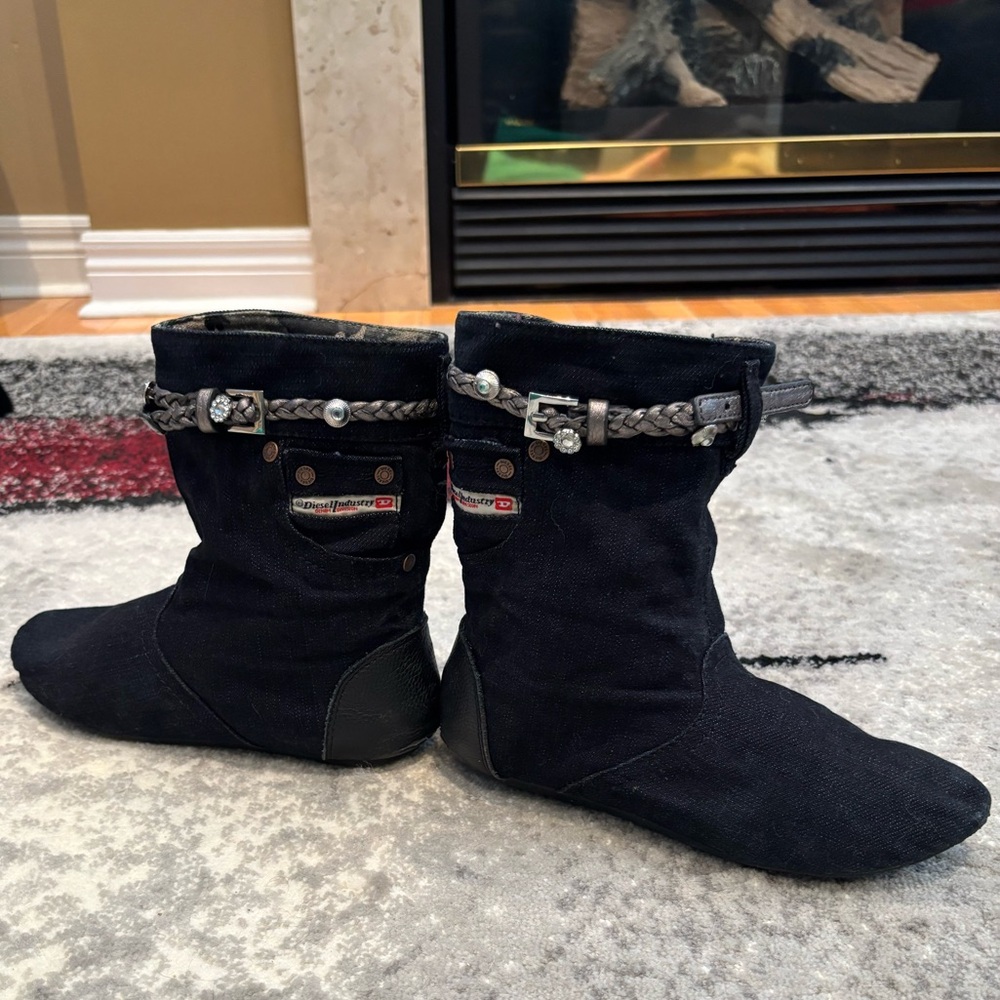 Diesel Denim Ankle Boots with Belt Crystals Strap – Edgy Casual Style size 5.5 - Picture 6 of 16